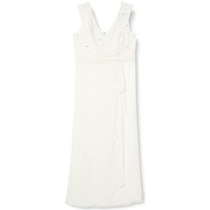 Gina Bacconi Robe longue en crêpe stretch doux et satin pour femme, Blanc cassé, 36