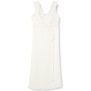 Gina Bacconi Maxi-jurk voor dames, van crêpe en satijn, rekbaar, zacht, Gebroken wit