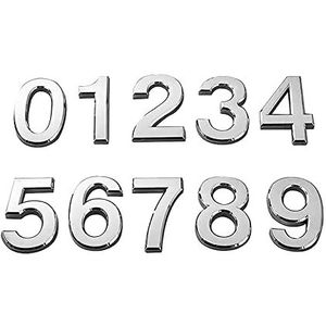 NA Set van 10 zelfklevende huisnummers 3D voor brievenbus, adresnummers van 0 tot 9 (5,1 cm, zilver) (advcf43)