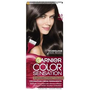 Garnier Color Sensation Haarverf, donkerbruin 3.0, permanente crèmekleur, alle haartypes, kleur tot 10 weken en bedekt wit haar, 100%