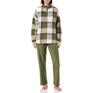 Women'secret Pyjama met lange mouwen voor dames, groene sherpa-stof, bedrukt, groen, maat XS, groen bedrukt