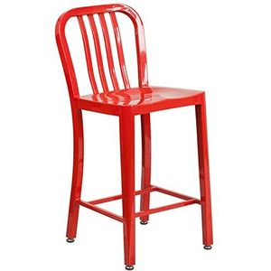 Flash Furniture Hoge baliekruk voor binnen en buiten, met verticale lattenrug, metaal, rood, 121,92 x 60,96 x 43,18 cm