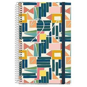 Miquelrius - Jaarplanner 2024, weekweergave, actieve grootte 117 x 182 mm, hardcover, spiraalbinding, sluiting met rubber, Catalaans, Engels en Portugees, geometrisch met stempel, zilverkleurig