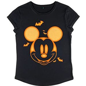 Disney Klassiek – Mickey Pumpkin Dames Organic Rolld Sleeve T-Shirt, zwart.