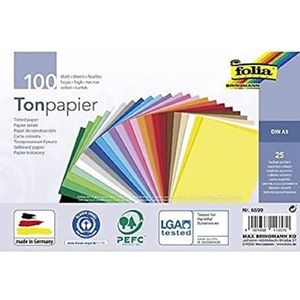 Folia Gekleurd papier, A5, 130 g/m², 25 verschillende kleuren, zwart