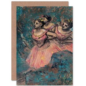 Edgar Degas wenskaart, motief drie danseres in rood, met lege envelop