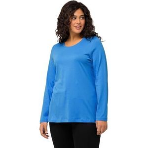 Ulla Popken Dames basic shirt met lange hals, Blauw (Himmelblau)