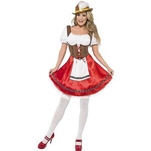 Smiffys Beiers kostuum met bier, jurk met geïntegreerd schort, meerkleurig (wit/rood/bruin)