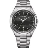 Citizen AW1750-85E Japans analoog kwartshorloge voor heren met roestvrijstalen armband, zilverkleurig, band, zilver., Riem