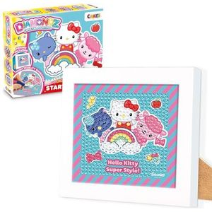 DIAMONDZ - Kit de démarrage Hello Kitty, tableau de peinture diamant avec cadre en bois et outils inclus, Diamond Painting