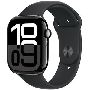 Apple Watch Series 10 (46 mm gps) Smartwatch met behuizing van diepzwart aluminium en zwarte sportarmband (M/L) Fitnesstracker, ECG-app, retina-scherm altijd geactiveerd