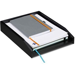 Relaxdays Briefmand, stapelbaar, papier DIN A4, kantoor, documententas, bamboe, HLP 6 x 25 x 33 cm, zwart