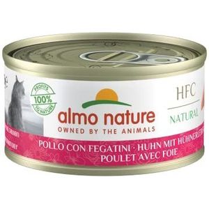 Almo Nature - HFC Natural - Kip en lever - Natvoer voor volwassen katten: 24 blikjes van 70 g