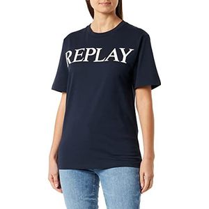 Replay T-shirt à manches courtes pour femme avec inscription logo, Bleu 085., XXS