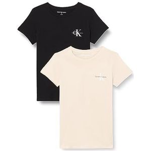 Calvin Klein Jeans Plus Monologo Slim T-shirts S/S dames 2 stuks, Zwart Ck / Beige stopverf