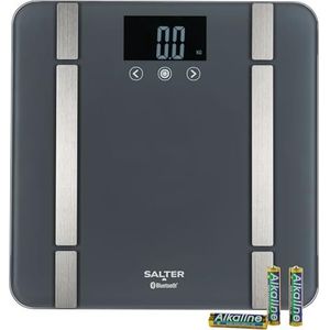 Salter SA00432GFEU6 Bathroom Smart Scale – Bluetooth Digital Scale, 200kg, Measure Weight, Body Fat/Water, Muscle/Bone Mass, IMC/BMR, 8 User Memory, Connect to Phone with Free Salter Health App, Grey