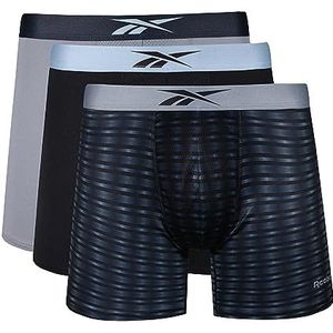 Reebok Reebok boxershorts voor heren in zwart/bedrukt/grijs met bedrukte tailleband en vochtregulerend, boxershorts voor heren, zwart/zwart/zuiver grijs print