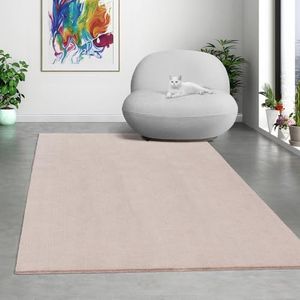 Paco Home, Mias Teppiche Comfort - Modern tapijt met korte en pluizige pool, antislip onderkant, wasbaar tot 30 graden, super zacht, vachtlook, blush, 120 x 160 cm