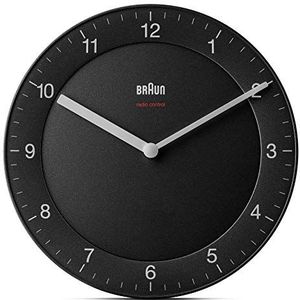 BRAUN Funkwanduur/Design-Object/Design-Klassiker/Nauwkeurig Funktuurwerk/Eenvoudig Verwijderbaar Ijzerblad/Matte Behuizing/Diameter 20 cm/Kleur: Zwart/Model BC06B-DCF