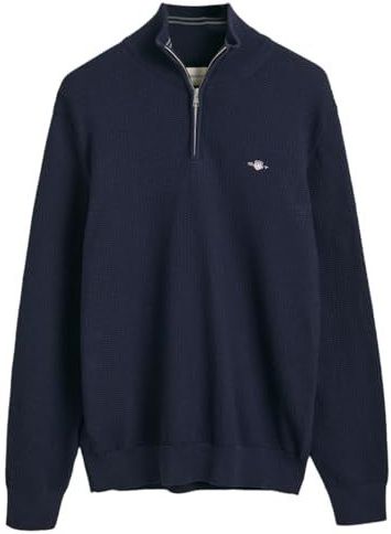 GANT Cotton Micro Textured Half Zip herentrui, Nachtblauw.