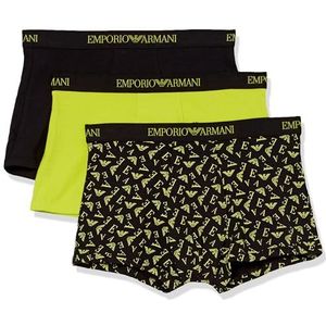 Emporio Armani Emporio Armani Set van 3 boxershorts van puur katoen voor heren (verpakking van 3), Zwart/zwart/limoenprint