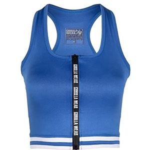 Gorilla Wear - Crop top van mesh-ritssluiting aan de voorzijde - zwart - bodybuilding sport dagelijks gebruik, vrije tijd met logo-print, licht en comfortabel voor optimale beweging van polyester en elastaan, Blauw