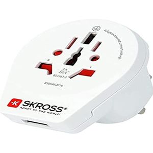 SKROSS | 1.500267 | USB World to UK | reisadapter 1 USB-stekker, UK-stekker en universele stekker - spanning en vermogen: 100 V - 700 W / 250 V - 1750 W - bescherming tegen elektrische schokken