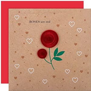 Hallmark 25563229 Valentijnsdagkaart, traditioneel, rode roos, bruin/rood/groen