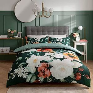 Sleepdown beddengoedset, dekbedovertrek en kussenslopen, bloemenpatroon, 100% katoen, 200 x 200 cm, groen/wit