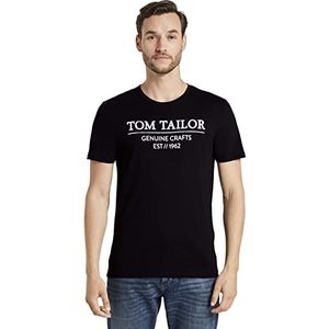 TOM TAILOR Heren T-shirt Logo Print Bio Katoen 1021229, 29999 zwart