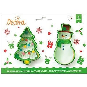 Decora 255069 uitsteekvormen voor kerstboom en sneeuwpop, kunststof, groen, 2 stuks