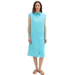 TOM TAILOR 1036664 Mouwloze linnen blouse jurk voor dames (1 stuk), 26007 - Teal Radiance