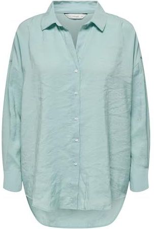 ONLY Onlzazima L/S Loose Shirt Wvn Oversized overhemd met knoopsluiting en langere rughals voor dames (1 stuk), Lichtgrijs