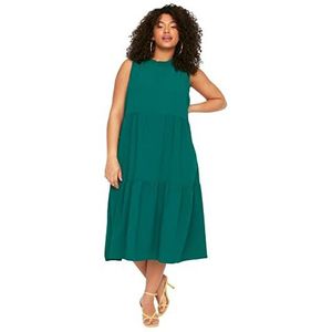 Trendyol Dames Basic Relaxed Fit Woven Plus Size Jurk Dames Midi Basic Casual Fit Geweven Grote Maat Jurk, Smaragd, 52, Emerald