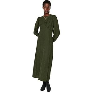 Trendyol Woman Design Maxi Standard Crew Neck Woven Dress Damesjurk, Kaki, Maat 40, Khaki (stad)
