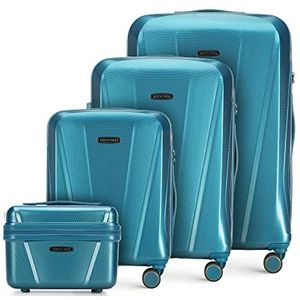 WITTCHEN Handbagagekoffer van hard polycarbonaat | Boordkoffer | Zeer sterke kunststof | Honingraatstructuur | Topkwaliteit | Stabiel, Blauw, Set van 4 koffers