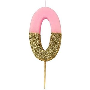 Talking Tables Verjaardagskaars cijfer 0 nul roze met gouden glitters - Hoogwaardige taartdecoratie - Mooie taartdecoratie - Voor volwassenen - 20, 30, 40, 50, 60 jaar, feest,