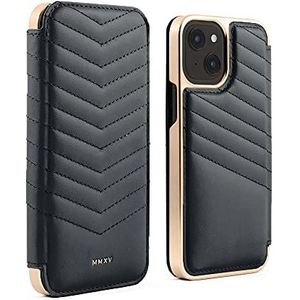 Greenwich PORTLAND iPhone 13 leren hoes compatibel met MagSafe Wireless Charging - Beluga (zwart/goud)