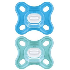 MAM Comfort S190 fopspeen uit één stuk SkinsoftTM Utrasadouave silicone voor baby's van 0-2 maanden en voorjaar in de kleur blauw, 2 stuks met zelfsteriliserende doos