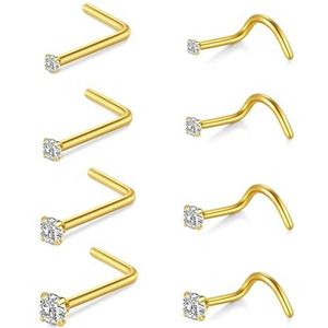 AceFun Neuspiercing L-vorm goud zilver roestvrij staal diamant kleine fijne neus nagel voor mannen vrouwen roestvrij staal, Roestvrij staal
