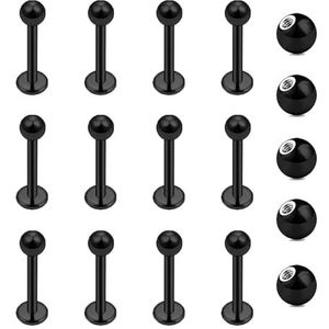 Gojewen 12 stuks 16 g lippen piercing 6/8/10 mm oorbellen roestvrij staal labret zilver goud zwart helix medusa tragus, Metaal