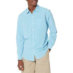 Amazon Essentials Heren casual popeline overhemd met lange mouwen, klassieke pasvorm, turquoise gingham, maat L