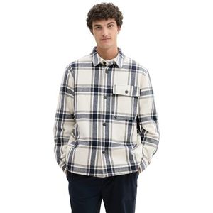 TOM TAILOR Denim 1041772 Cosy flanellen jas met ruitpatroon voor heren, 32517 - Beige Wool Check