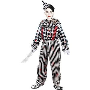 Widmann - Retro clown-kostuum voor kinderen, overall met kraag en bandjes, hoofdbedekking, bloed, geruit, strepen, psycho, killer, kostuum, themafeest, carnaval, Halloween
