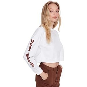 TRENDYOL Sweat-shirt uni col rond pour femme, naturel, S
