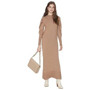 Trendyol Robe Standard en Tricot Col Haut pour Femme, marron clair, M