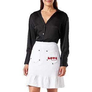 Love Moschino Jupe avec Flounce Ruffled avec Maxi Logo Rivets And Brand Hearts Embroidery Fleur Femme, Blanc, 36