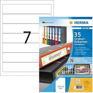 HERMA 12.900 ordner rug etiketten DIN A4 afneembaar kort / smal (192 x 38 mm 5 vellen papier) zelfklevend bedrukbaar verwijderbaar herbruikbaar 35 etiketten zelfklevend wit