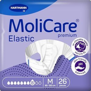 MoliCare Premium Elastic Slip : pour incontinence sévère pour femmes et hommes ; 8 gouttes, taille M, (tour de taille 85-120 cm), 26 pièces