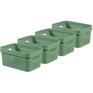 Curver Infinity Dots Opbergdozen, rechthoekig, 100% gerecycled, 4,5 liter, groen, 4 stuks